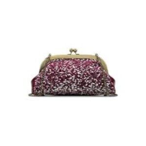 Patricia Nash Gisele Frame Bag Burgundy Beaded Sequin Removeable Chain Strap